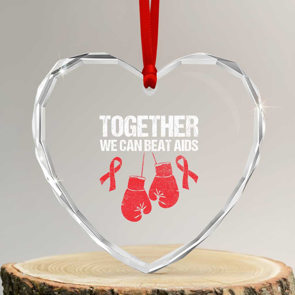 Together We Can Beat AIDS Heart Crystal Glass Ornament Boxing HIV Awareness Gift TS12 Transparent Glass 3'' Heart Print Your Wear