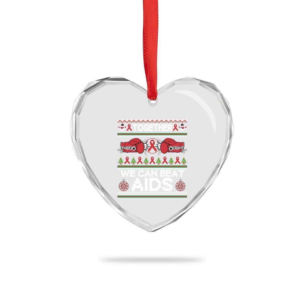 Together We Can Beat AIDS Heart Crystal Glass Ornament HIV Awareness Boxing Ugly Sweater Gift TS12 Print Your Wear