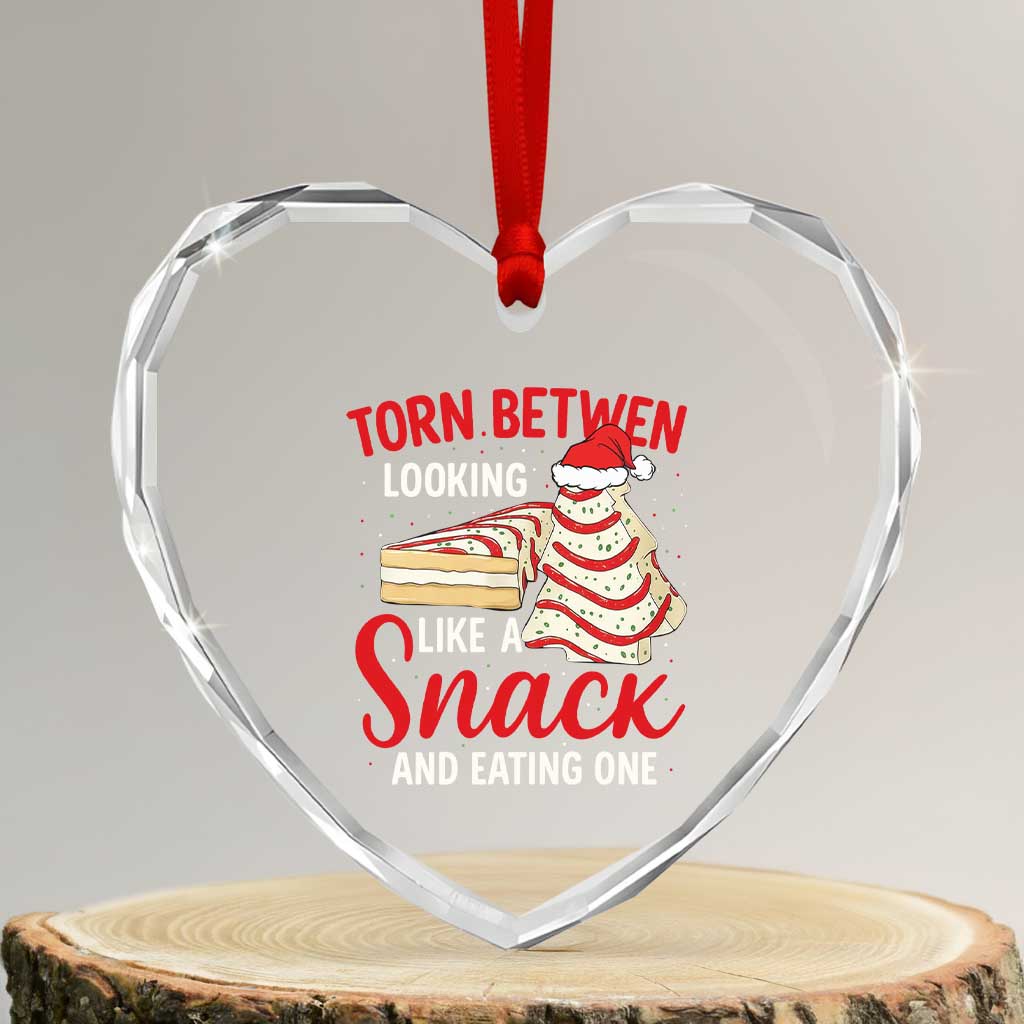 Torn Between Looking Like A Snack Or Eating One Christmas Heart Crystal Glass Ornament Debbies Tree Cake TS10 Transparent Glass 3'' Heart Print Your Wear
