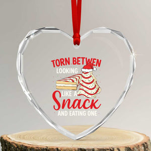 Torn Between Looking Like A Snack Or Eating One Christmas Heart Crystal Glass Ornament Debbies Tree Cake TS10 Transparent Glass 3'' Heart Print Your Wear
