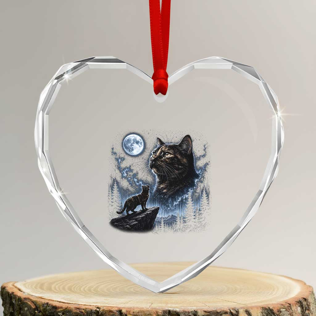 Tortoiseshell Cat Howling To The Moon Heart Crystal Glass Ornament Tortie Cat Lover 90s Retro TS10 Transparent Glass 3'' Heart Print Your Wear