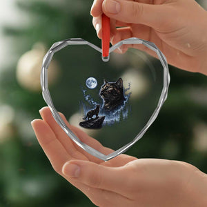 Tortoiseshell Cat Howling To The Moon Heart Crystal Glass Ornament Tortie Cat Lover 90s Retro