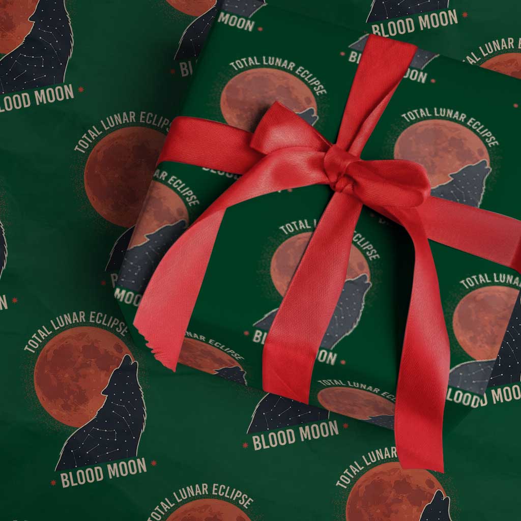 Total Lunar Eclipse March 3 2026 Wrapping Paper Roll Constellation Wolf Souvenir Graphic TS02 Green Print Your Wear