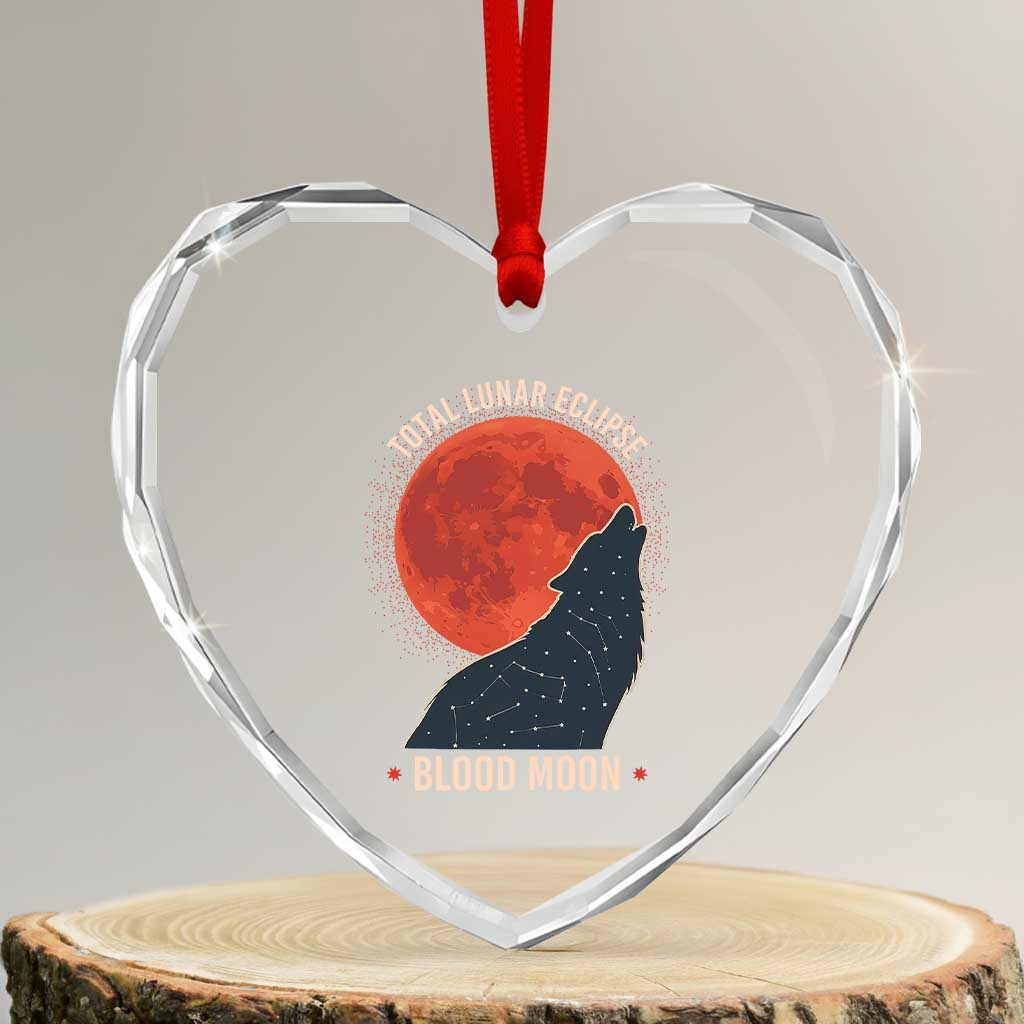Total Lunar Eclipse March 3 2026 Heart Crystal Glass Ornament Constellation Wolf Souvenir Graphic TS02 Transparent Glass 3'' Heart Print Your Wear