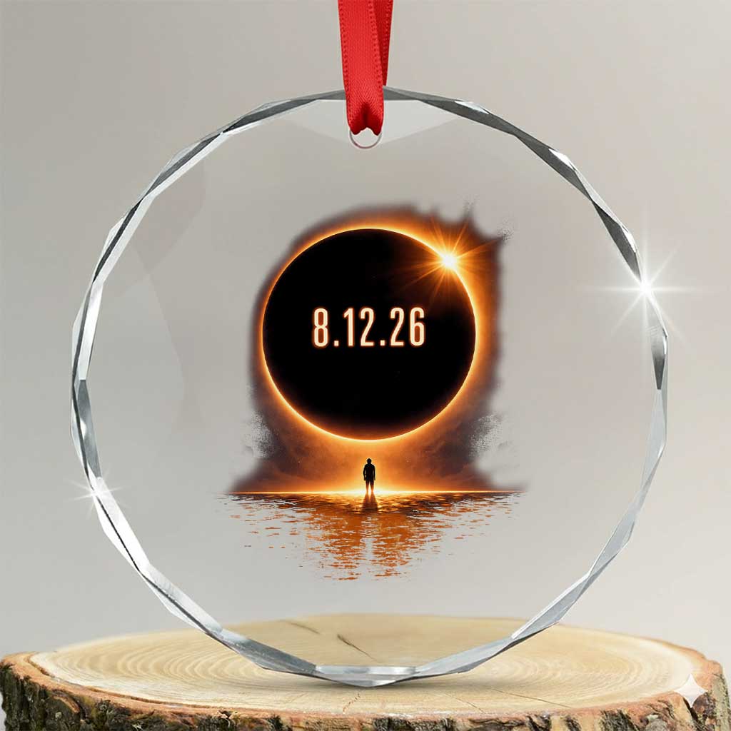 Total Solar Eclipse 2026 Crystal Glass Ornament August 12th Totality Gift TS10 Transparent Glass 3'' Circle Print Your Wear
