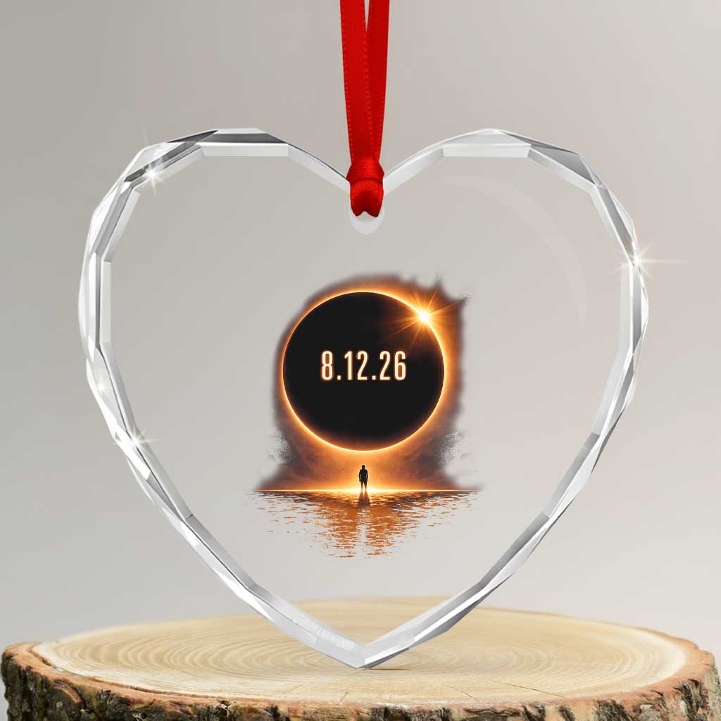 Total Solar Eclipse 2026 Heart Crystal Glass Ornament August 12th Totality Gift TS10 Transparent Glass 3'' Heart Print Your Wear