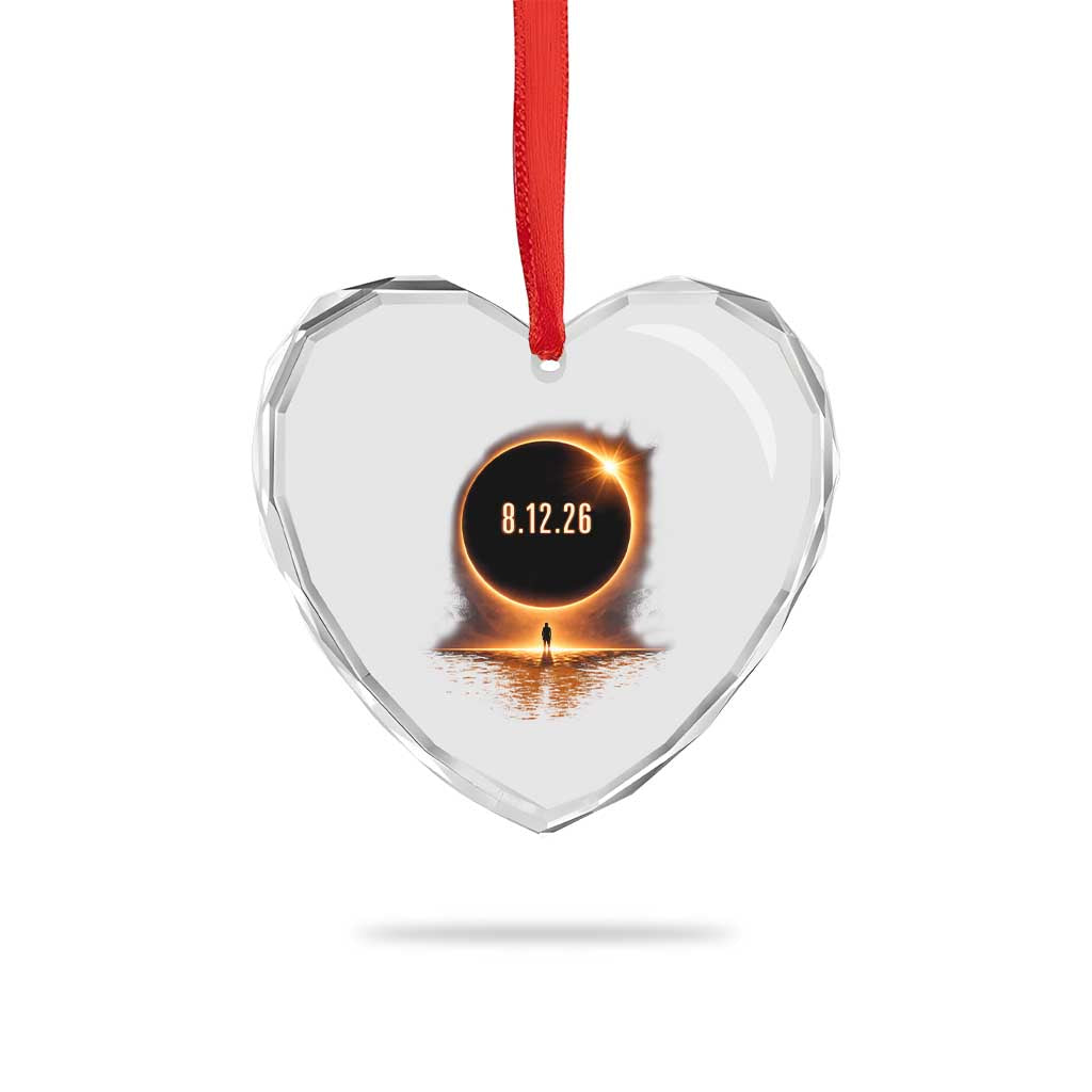 Total Solar Eclipse 2026 Heart Crystal Glass Ornament August 12th Totality Gift TS10 Print Your Wear