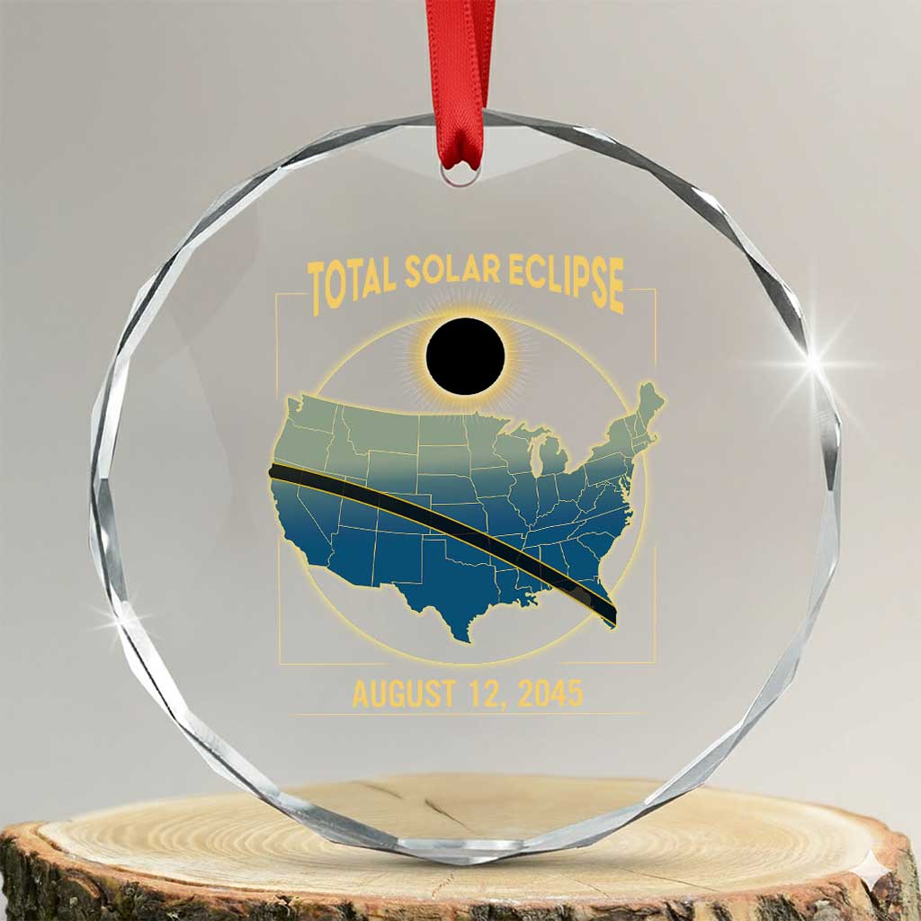 Total Solar Eclipse 2045 Crystal Glass Ornament American Totality Tour Map August 12 TS02 Transparent Glass 3'' Circle Print Your Wear