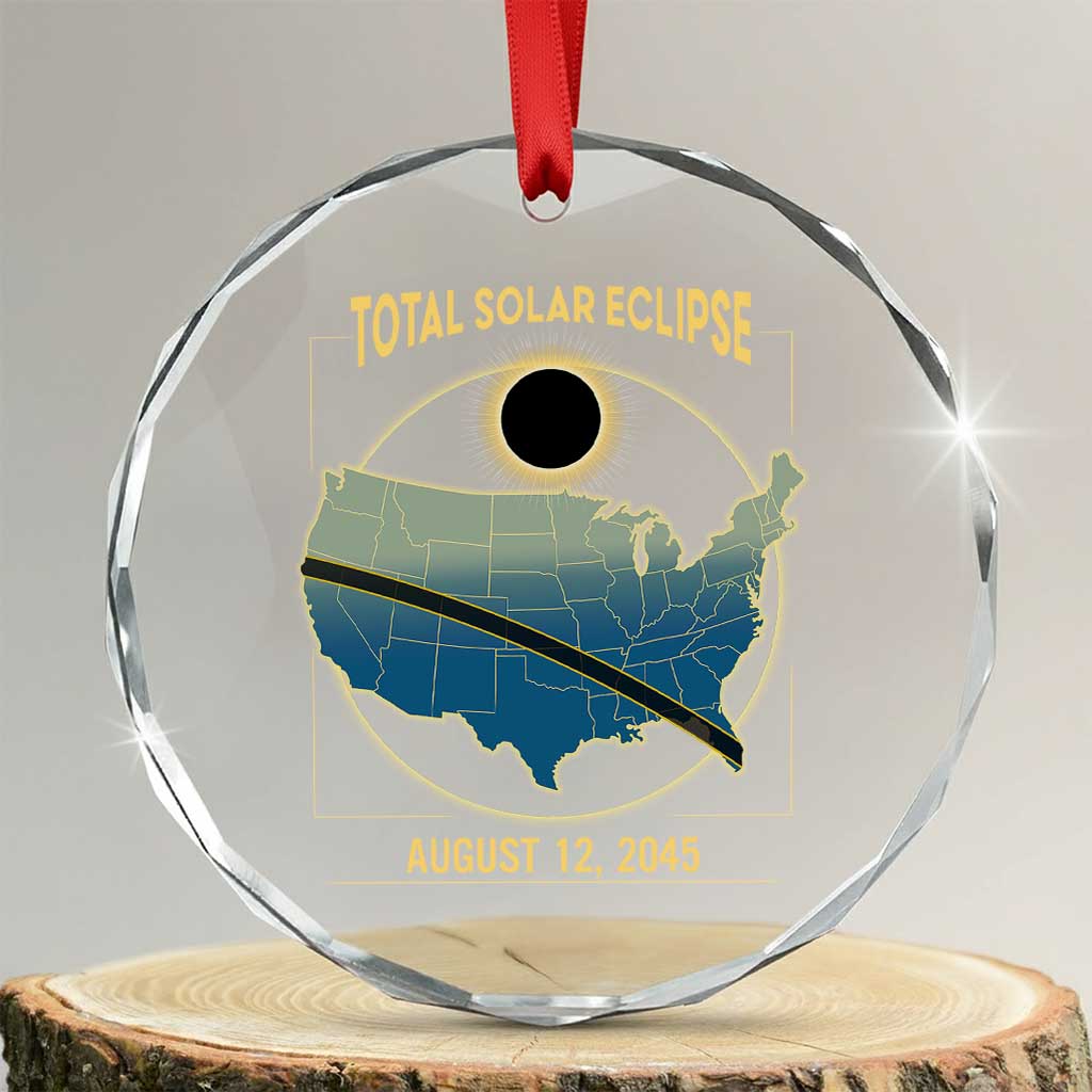 Total Solar Eclipse 2045 Crystal Glass Ornament American Totality Tour Map August 12 TS02 Transparent Glass 3'' Circle Print Your Wear