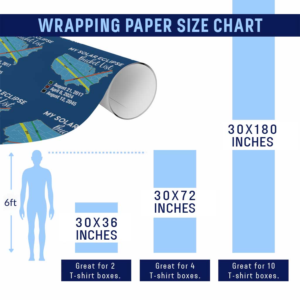 Total Solar Eclipse 2045 Wrapping Paper Roll My Totality Bucket List 2017 2024 2045 Tour Map TS02 Print Your Wear