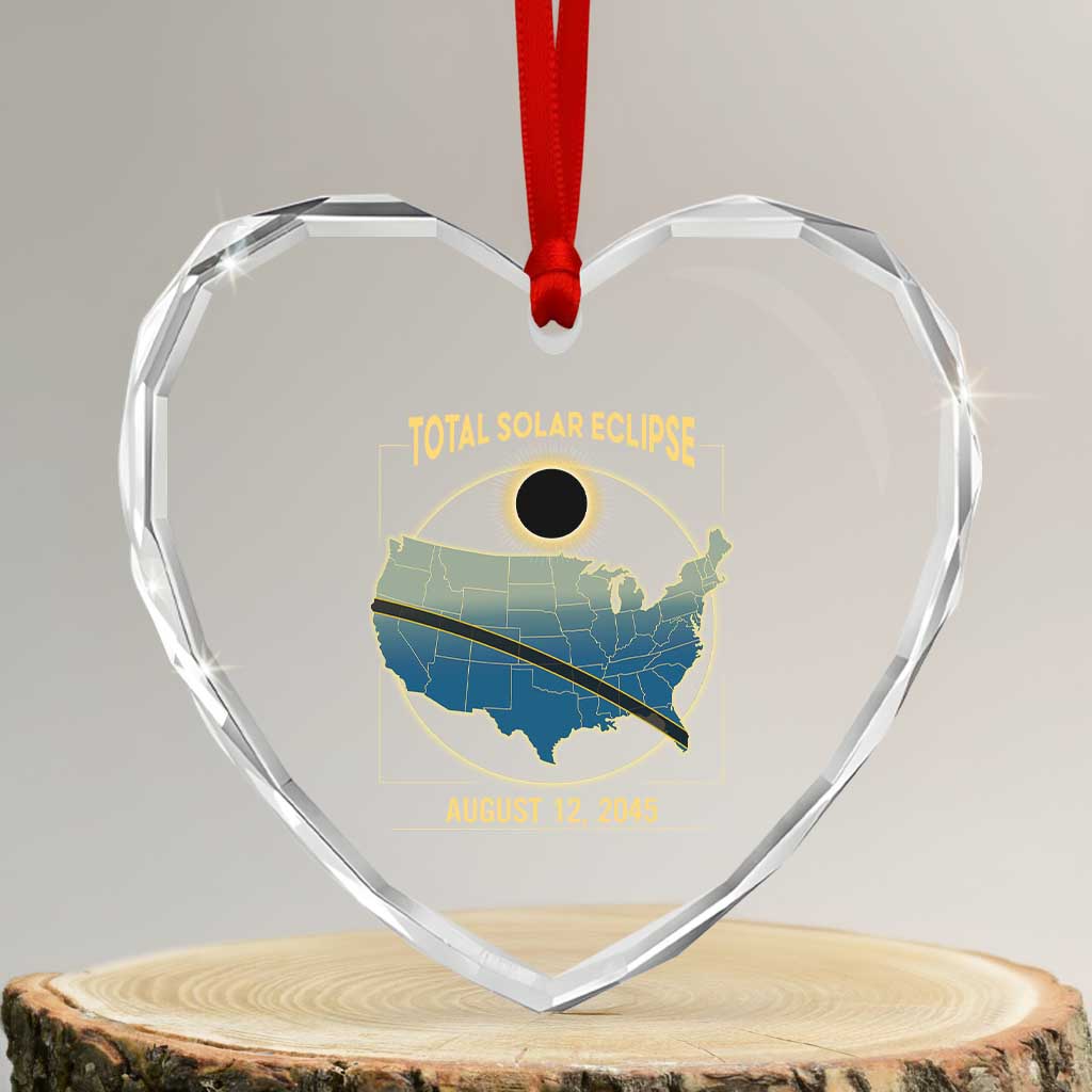 Total Solar Eclipse 2045 Heart Crystal Glass Ornament American Totality Tour Map August 12 TS02 Transparent Glass 3'' Heart Print Your Wear