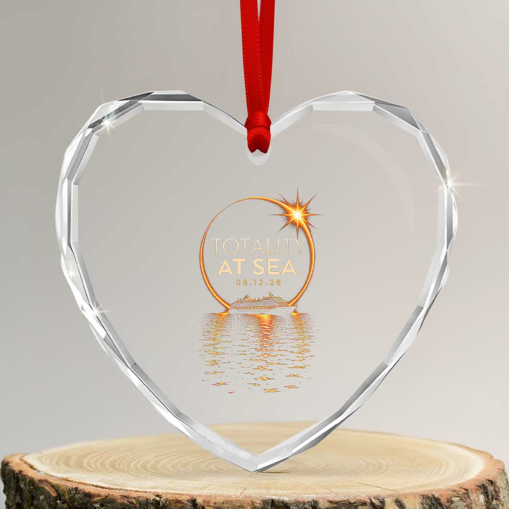 Total Solar Eclipse At Sea 2026 Heart Crystal Glass Ornament Totality Eclipse Cruise