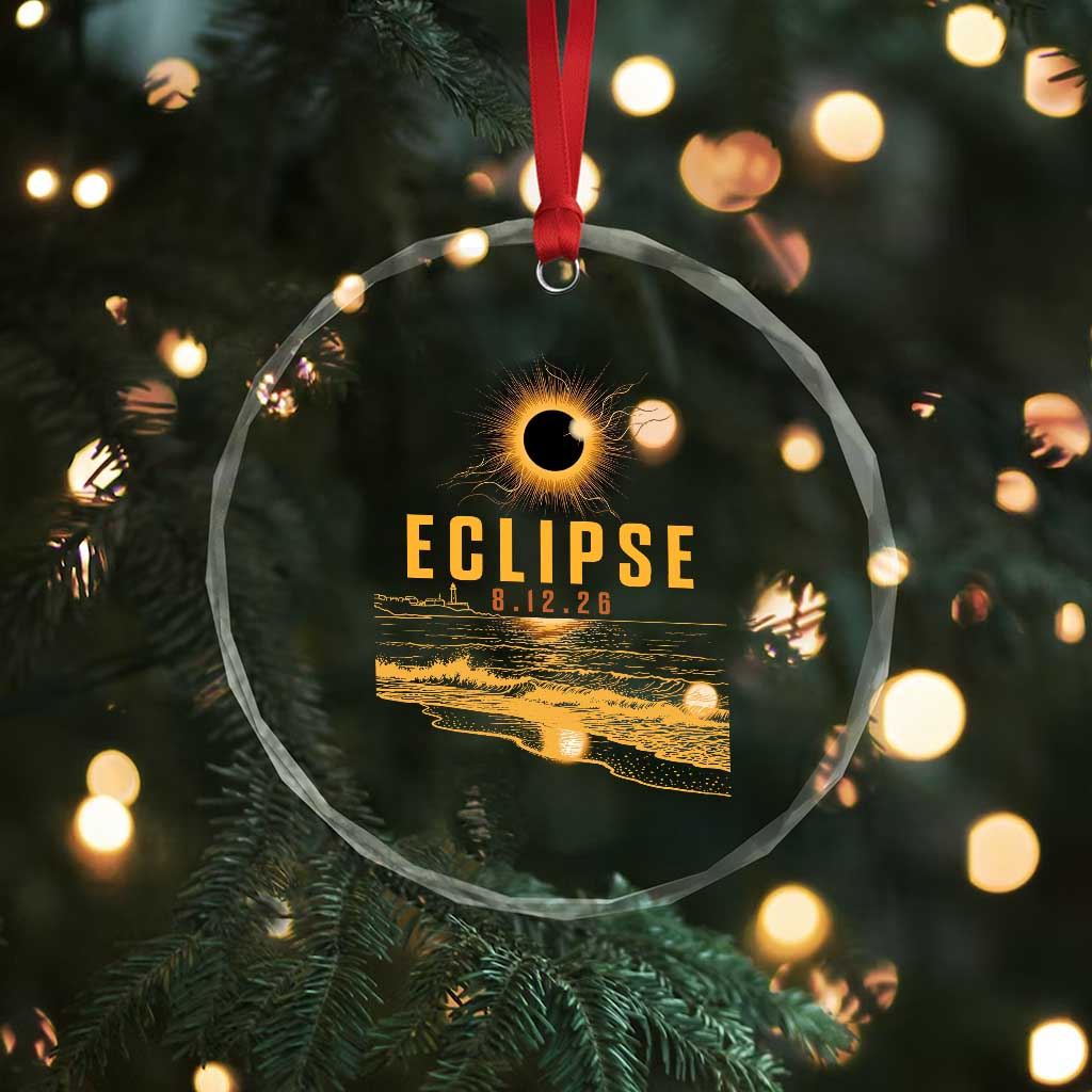 Total Solar Eclipse August 12 2026 Celestial Totality Crystal Glass Ornament Ocean Beach View Astronomy Souvenir TS02 Print Your Wear