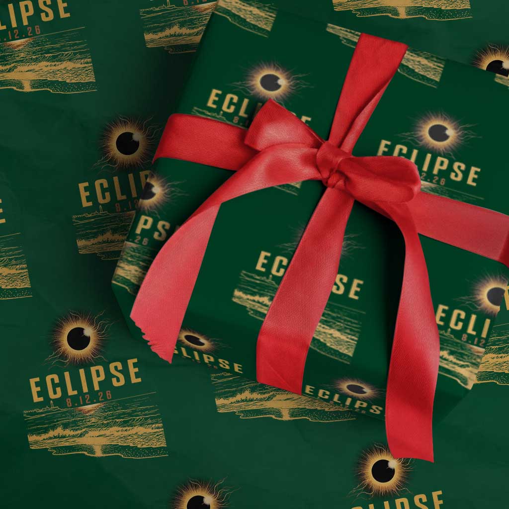 Total Solar Eclipse August 12 2026 Celestial Totality Wrapping Paper Roll Ocean Beach View Astronomy Souvenir TS02 Green Print Your Wear