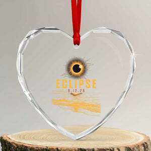 Total Solar Eclipse August 12 2026 Celestial Totality Heart Crystal Glass Ornament Ocean Beach View Astronomy Souvenir TS02 Transparent Glass 3'' Heart Print Your Wear