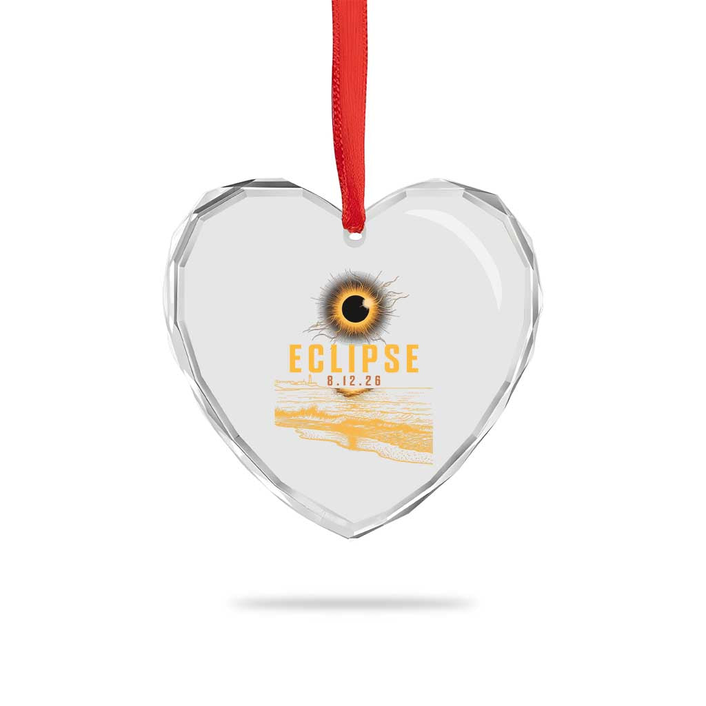 Total Solar Eclipse August 12 2026 Celestial Totality Heart Crystal Glass Ornament Ocean Beach View Astronomy Souvenir TS02 Print Your Wear