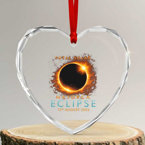 Total Solar Eclipse Heart Crystal Glass Ornament 12th August 2026 Majorca Totality TS10 Transparent Glass 3'' Heart Print Your Wear