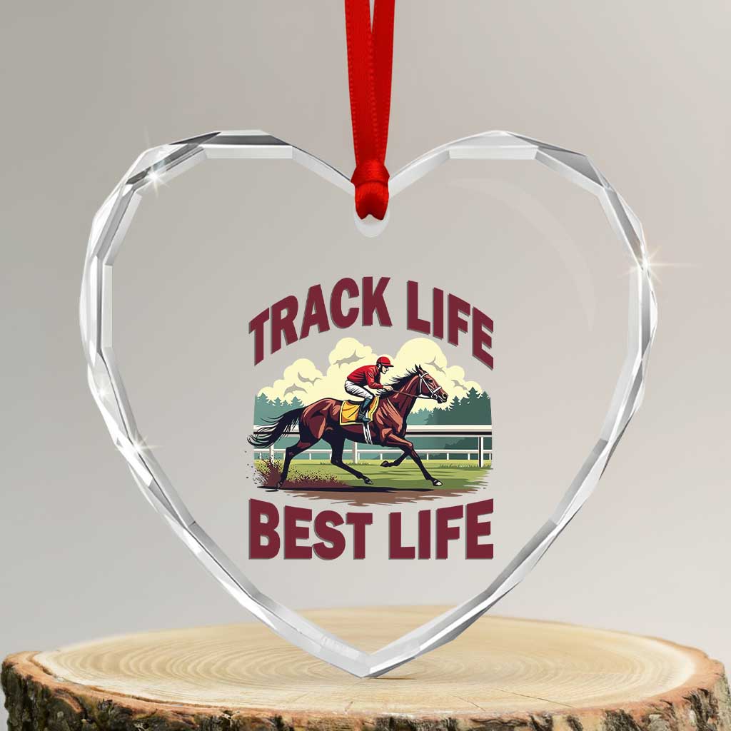 Track Life Best Life Horse Racing Enthusiast Heart Crystal Glass Ornament Retro Jockey and Racehorse Trackside Southern Equestrian TS02 Transparent Glass 3'' Heart Print Your Wear