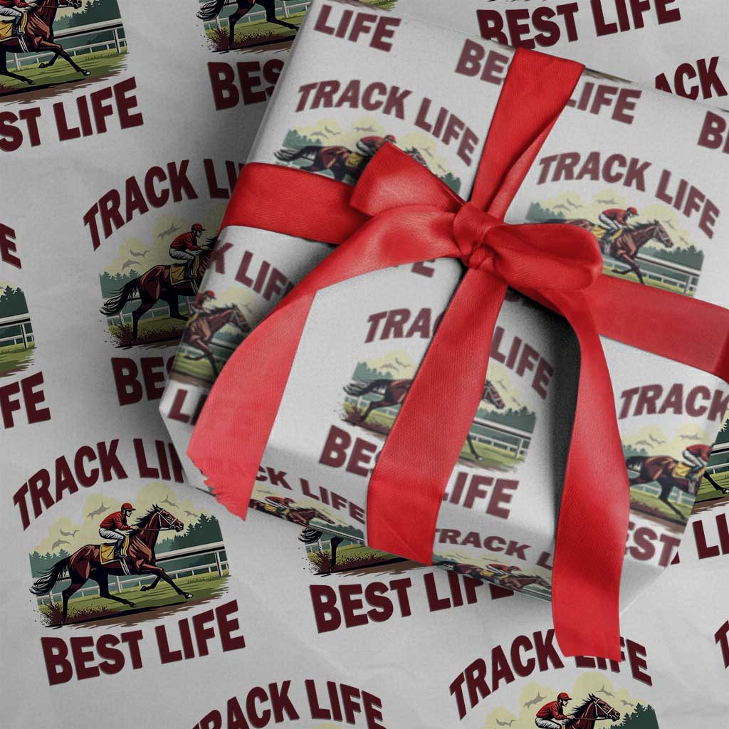 Track Life Best Life Horse Racing Enthusiast Wrapping Paper Roll Retro Jockey and Racehorse Trackside Southern Equestrian TS02 White Print Your Wear