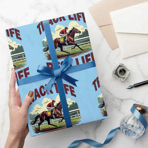 Track Life Best Life Horse Racing Enthusiast Wrapping Paper Roll Retro Jockey and Racehorse Trackside Southern Equestrian TS02 Light Blue Print Your Wear