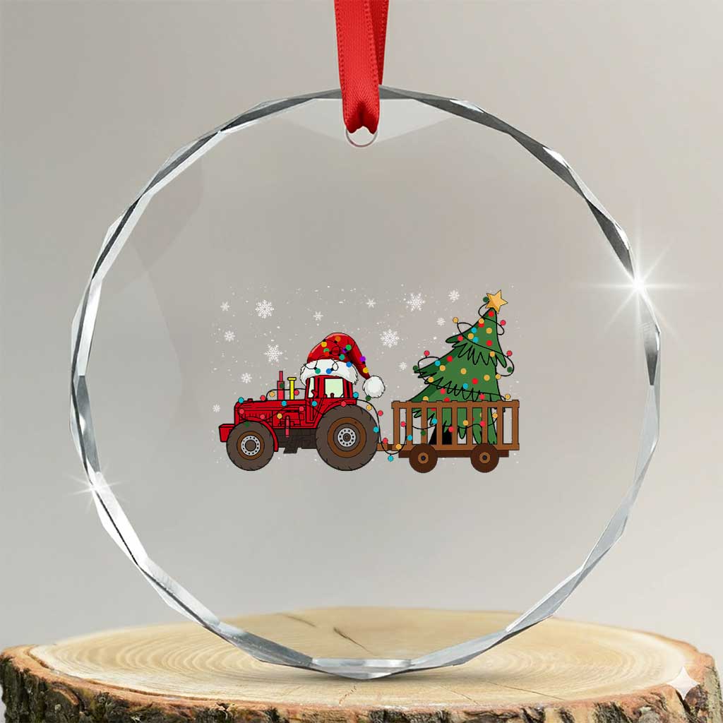 Tractor Xmas Crystal Glass Ornament Tree Lights Farmer Xmas Gift for Tractor Drivers TS10 Transparent Glass 3'' Circle Print Your Wear