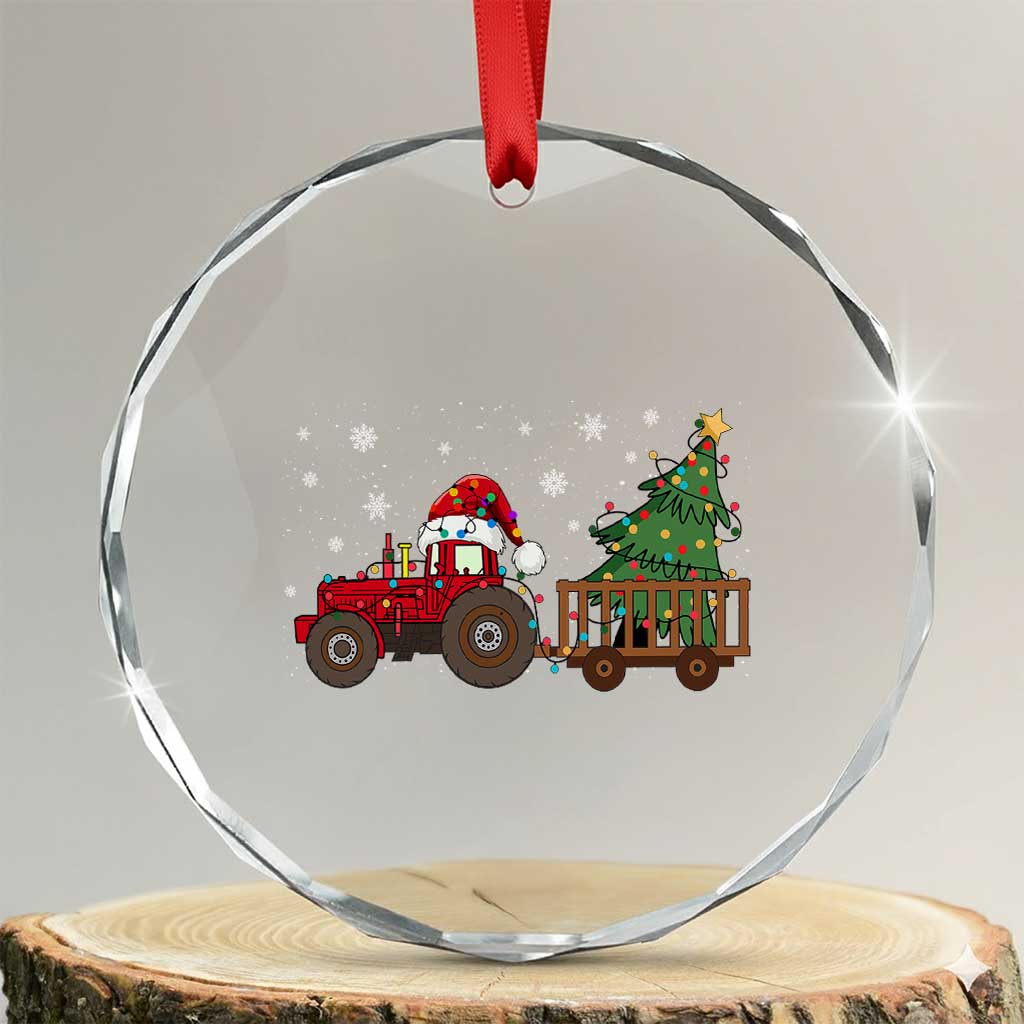 Tractor Xmas Crystal Glass Ornament Tree Lights Farmer Xmas Gift for Tractor Drivers TS10 Transparent Glass 3'' Circle Print Your Wear
