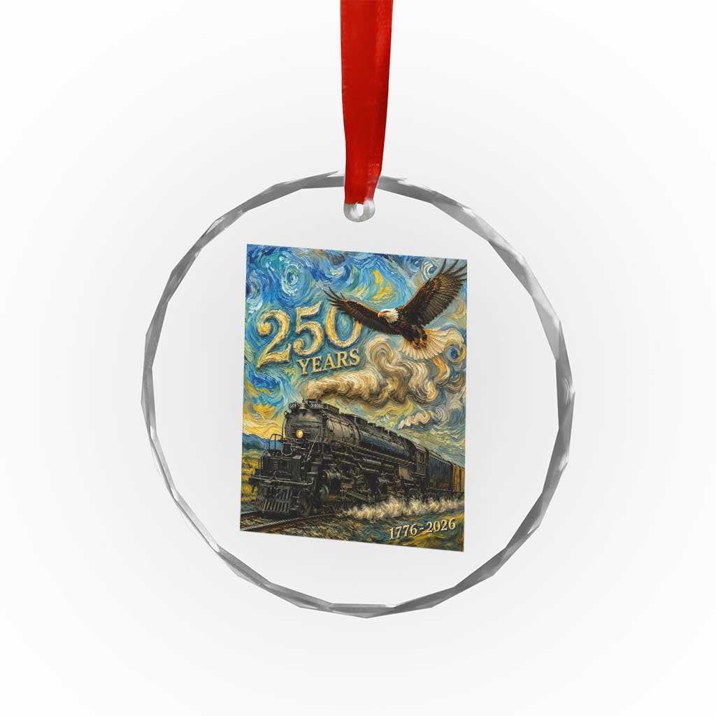 Train USA 250 Year Anniversary 1776 2026 Crystal Glass Ornament Van Gogh Art Steam Locomotive Railroad Starry Night