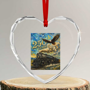 Train USA 250 Year Anniversary 1776 2026 Heart Crystal Glass Ornament Van Gogh Art Steam Locomotive Railroad Starry Night