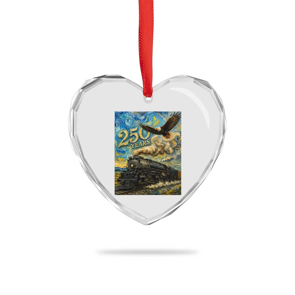 Train USA 250 Year Anniversary 1776 2026 Heart Crystal Glass Ornament Van Gogh Art Steam Locomotive Railroad Starry Night