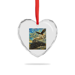 Train USA 250 Year Anniversary 1776 2026 Heart Crystal Glass Ornament Van Gogh Art Steam Locomotive Railroad Starry Night