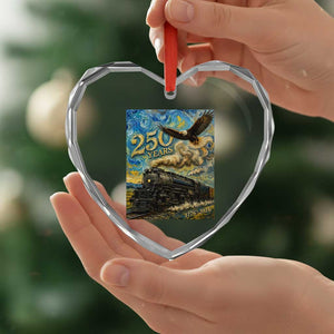 Train USA 250 Year Anniversary 1776 2026 Heart Crystal Glass Ornament Van Gogh Art Steam Locomotive Railroad Starry Night