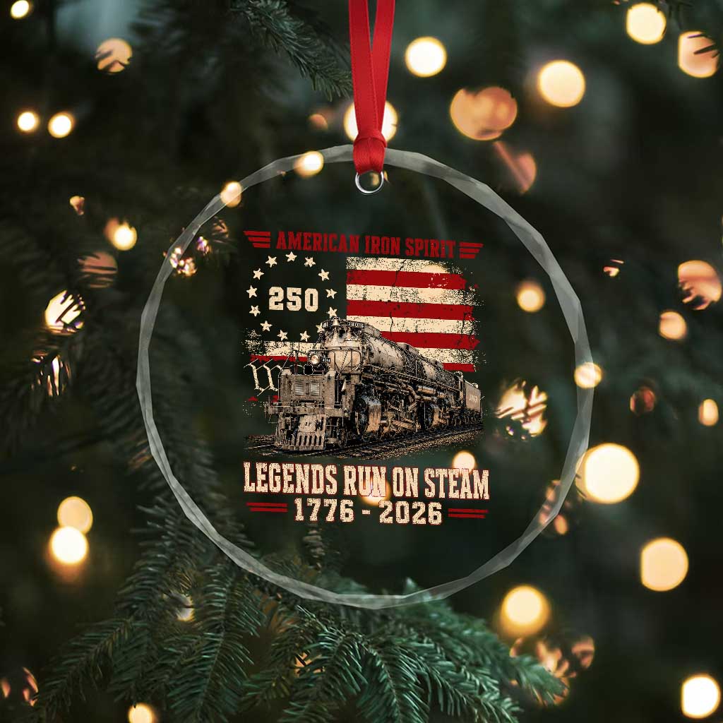 Train USA 250th Anniversary Crystal Glass Ornament American Iron Spirit Steam Locomotive Railroad Train Engine TS11 Print Your Wear