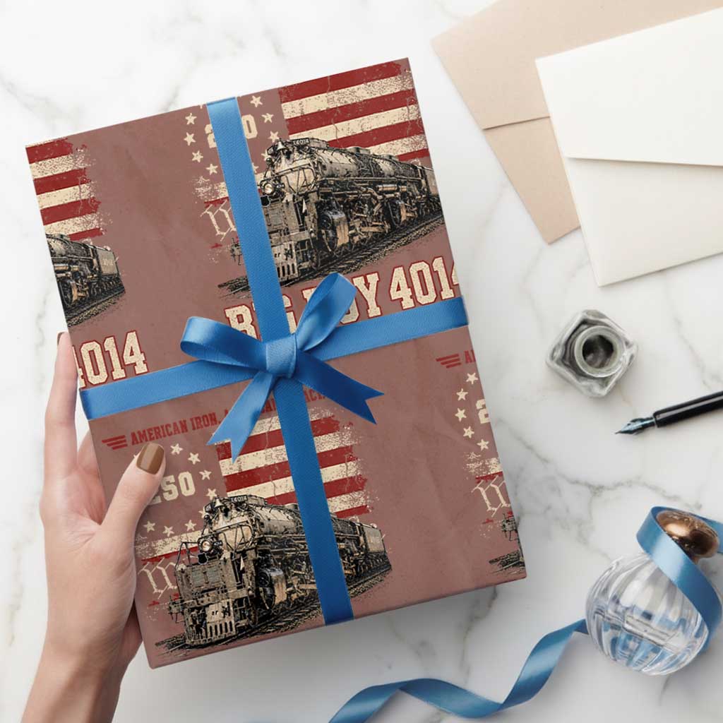 Train USA 250th Anniversary Wrapping Paper Roll American Iron Legacy Steam Locomotive Railroad Train Engine TS11 Mocha Print Your Wear
