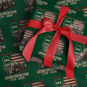 Train USA 250th Anniversary Wrapping Paper Roll American Iron Spirit Steam Locomotive Railroad Train Engine TS11 Green Print Your Wear