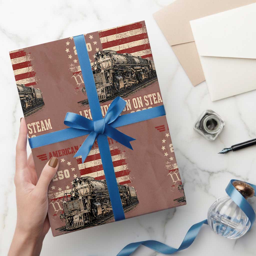 Train USA 250th Anniversary Wrapping Paper Roll American Iron Spirit Steam Locomotive Railroad Train Engine TS11 Mocha Print Your Wear