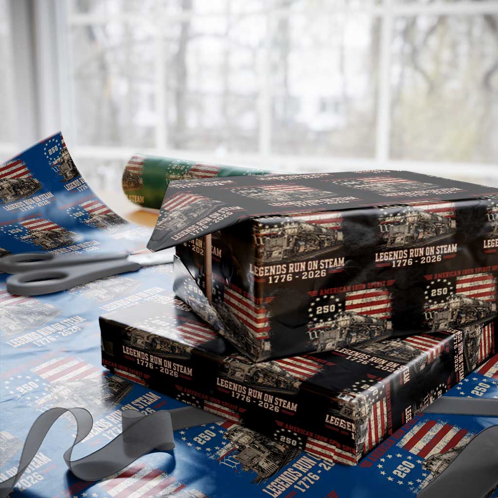 Train USA 250th Anniversary Wrapping Paper Roll American Iron Spirit Steam Locomotive Railroad Train Engine TS11 Black Print Your Wear