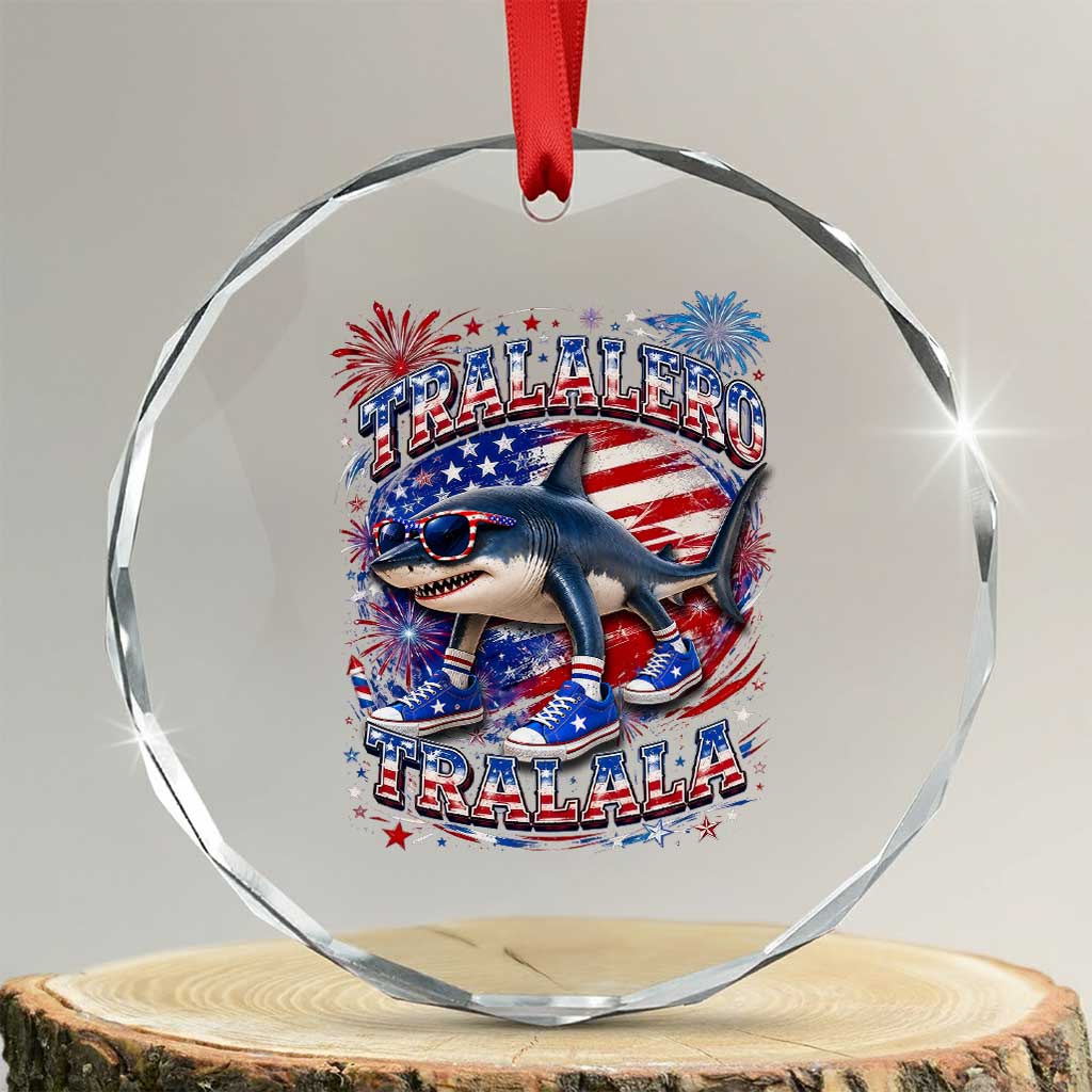 Tralalero Tralala Shark Italian Brainrot 4th Of July Meme Crystal Glass Ornament TS14 Transparent Glass 3'' Circle Print Your Wear