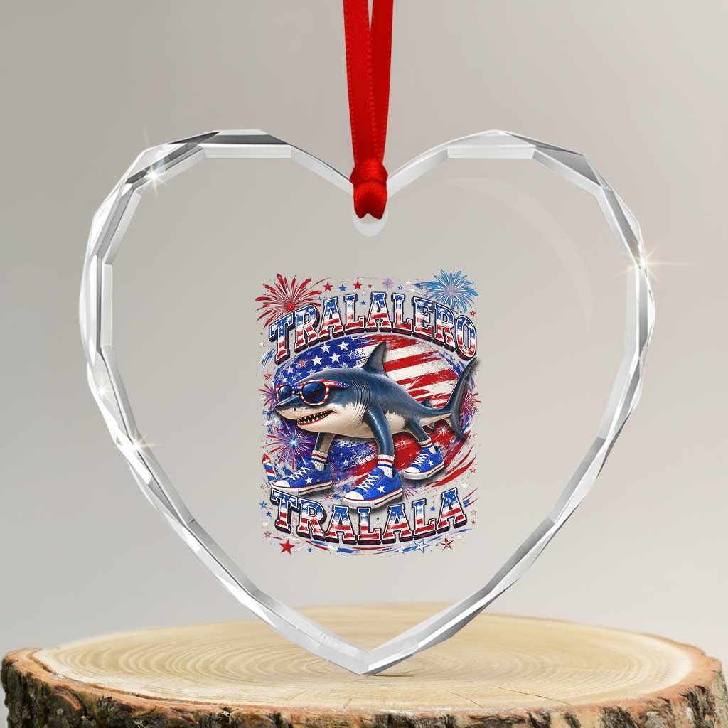 Tralalero Tralala Shark Italian Brainrot 4th Of July Meme Heart Crystal Glass Ornament TS14 Transparent Glass 3'' Heart Print Your Wear