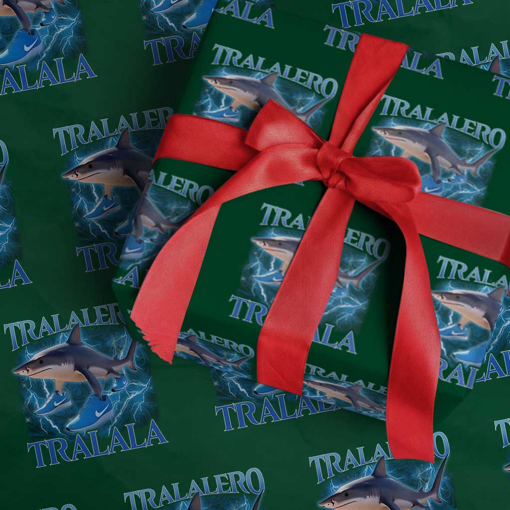 Tralalero Tralala Shark Wrapping Paper Roll Funny Internet Brainrot Memes Gen Alpha TS10 Green Print Your Wear