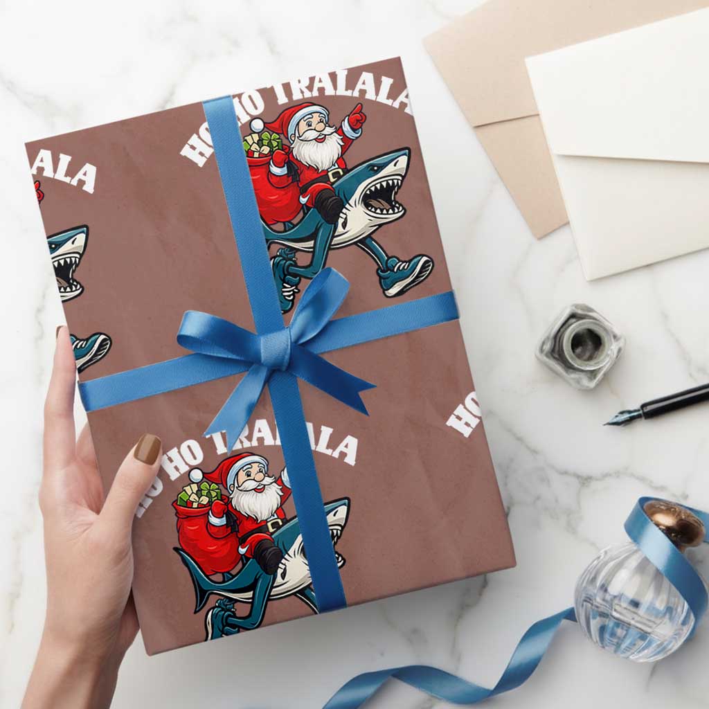 Tralalero Tralala Xmas Meme Wrapping Paper Roll Santa Xmas Ho Ho Ho TS14 Mocha Print Your Wear