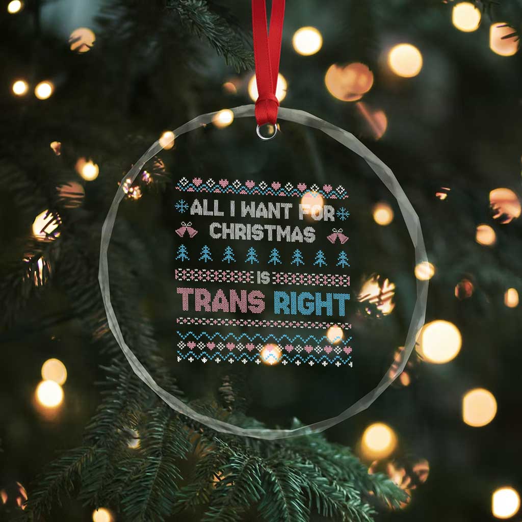 Trans Pride Ugly Xmas Crystal Glass Ornament All I Want For Christmas Is Trans Rights TS12 Print Your Wear
