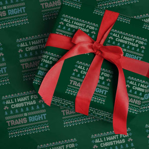 Trans Pride Ugly Xmas Wrapping Paper Roll All I Want For Christmas Is Trans Rights TS12 Green Print Your Wear