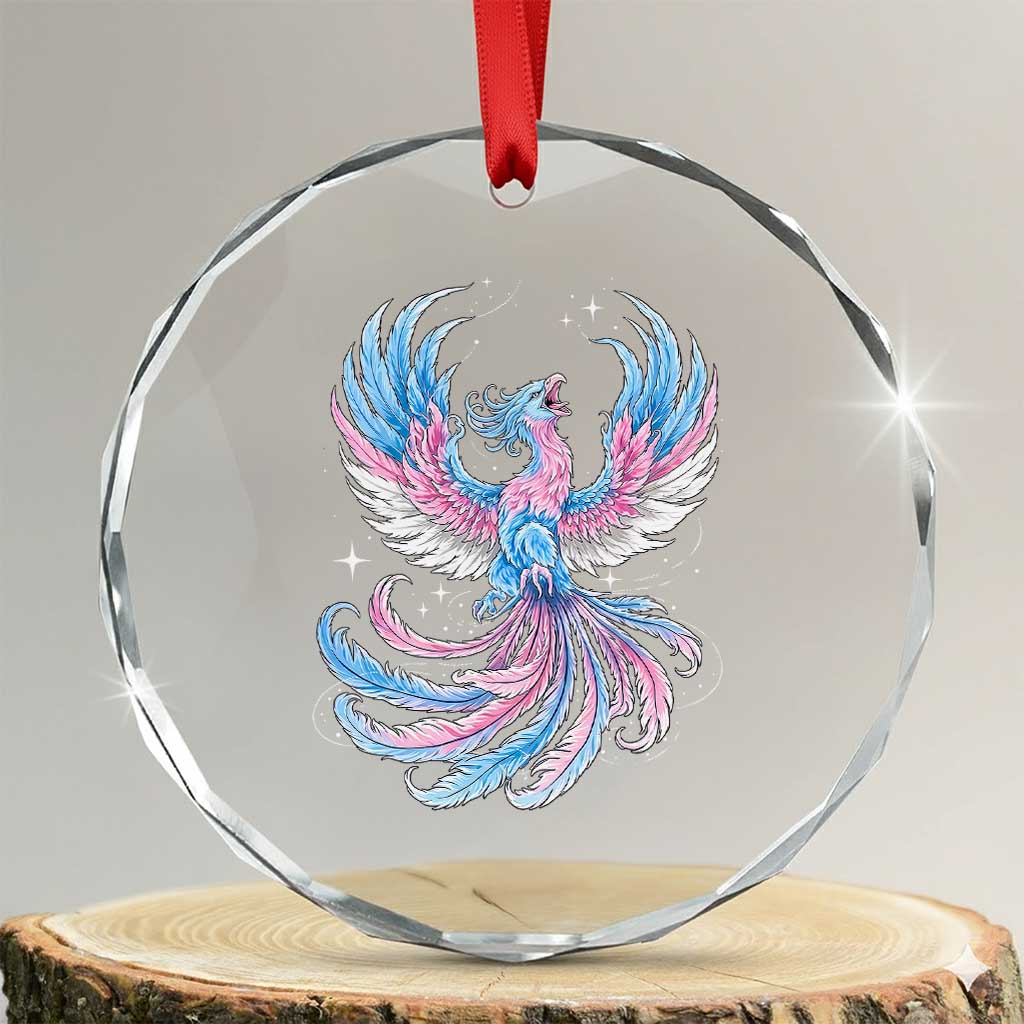 Transgender Phoenix Reborn Crystal Glass Ornament Trans Pride Flag Bird
