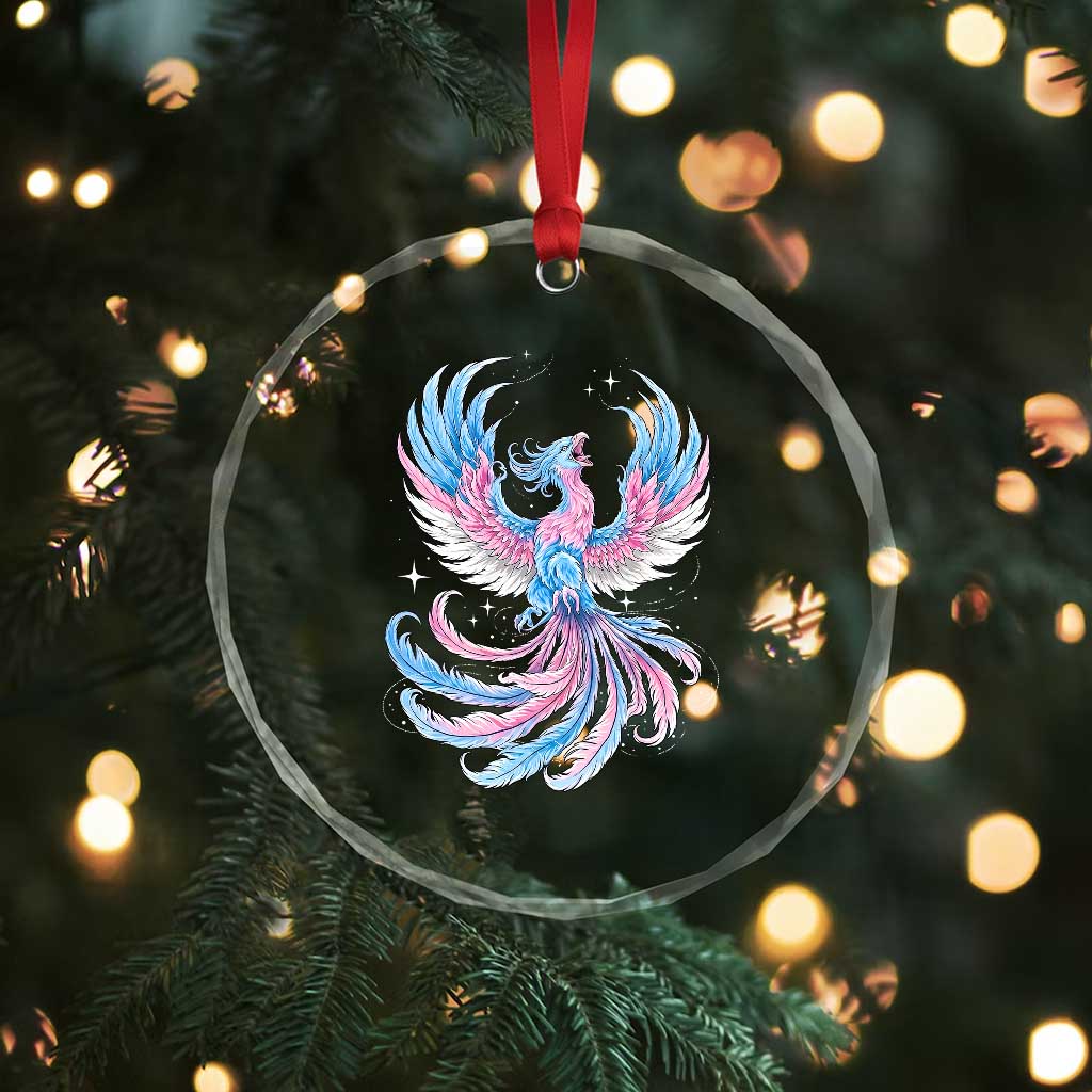Transgender Phoenix Reborn Crystal Glass Ornament Trans Pride Flag Bird