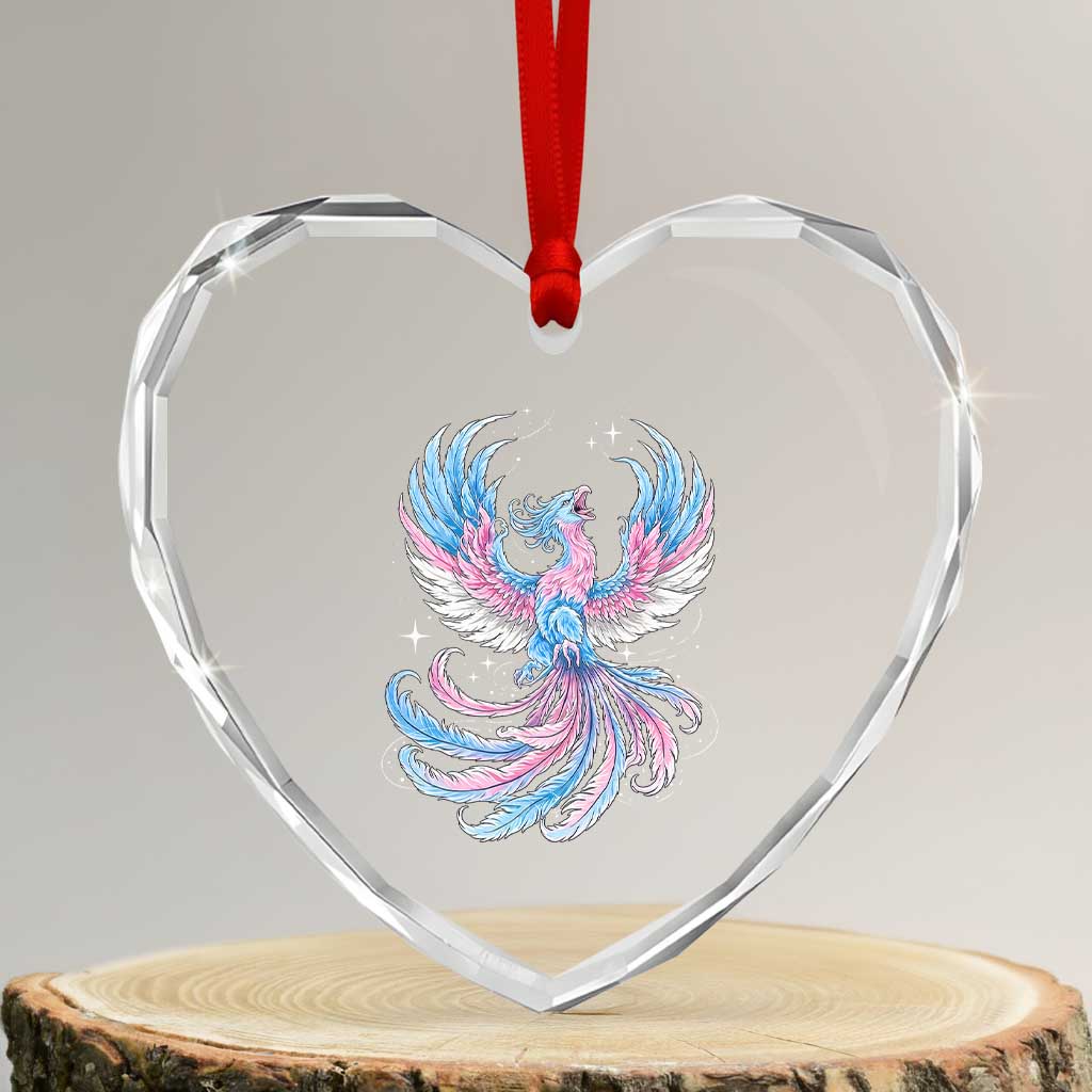 Transgender Phoenix Reborn Heart Crystal Glass Ornament Trans Pride Flag Bird TS12 Transparent Glass 3'' Heart Print Your Wear