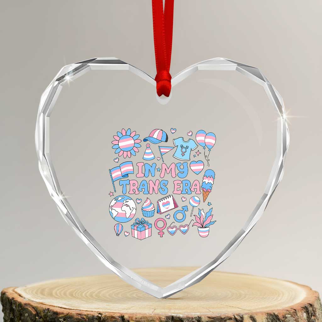 Transgender Pride In My Trans Era Heart Crystal Glass Ornament Proud Ally Support Graphic TS12 Transparent Glass 3'' Heart Print Your Wear