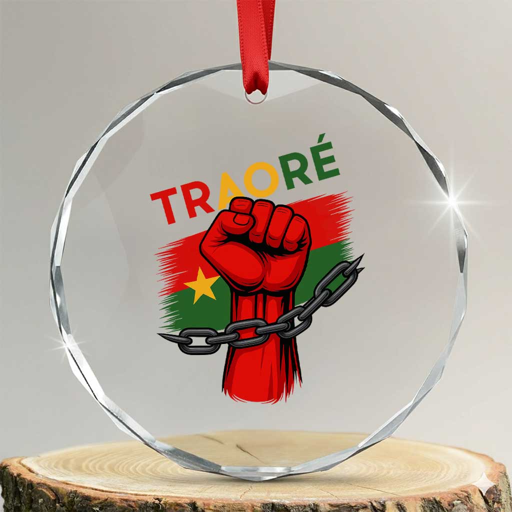 Traoré 2025 Burkina Faso Flag Crystal Glass Ornament Raised Fist Broken Chains TS02 Transparent Glass 3'' Circle Print Your Wear