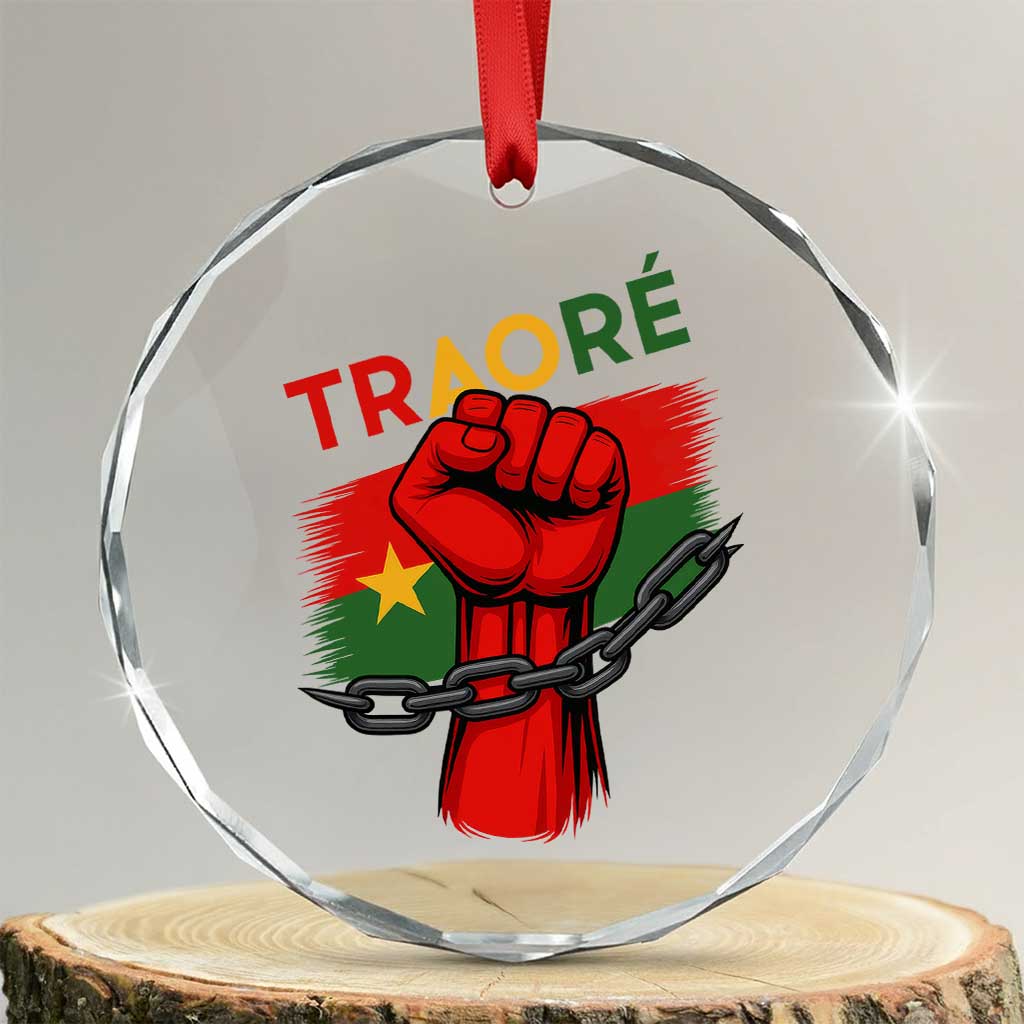 Traoré 2025 Burkina Faso Flag Crystal Glass Ornament Raised Fist Broken Chains TS02 Transparent Glass 3'' Circle Print Your Wear