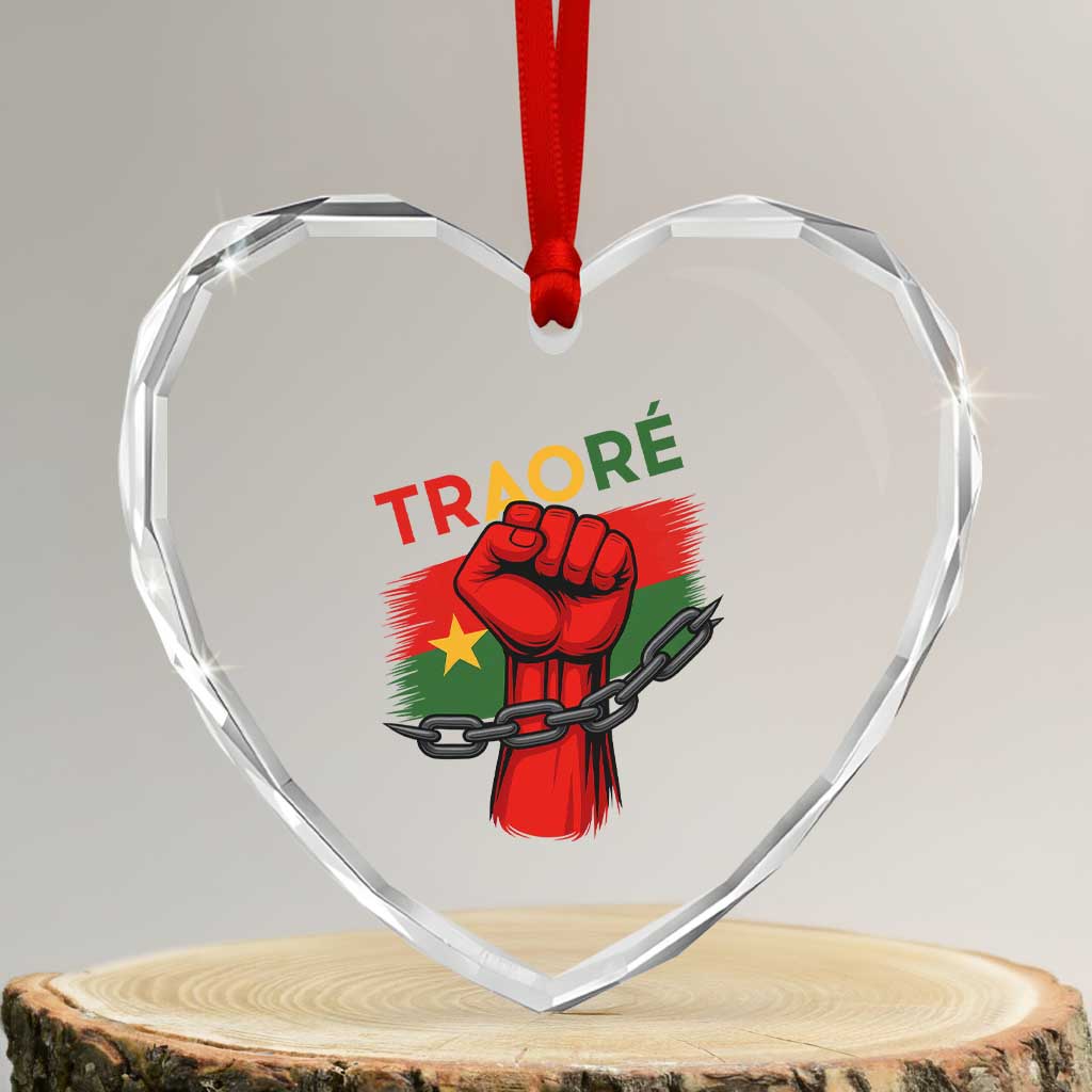 Traoré 2025 Burkina Faso Flag Heart Crystal Glass Ornament Raised Fist Broken Chains TS02 Transparent Glass 3'' Heart Print Your Wear