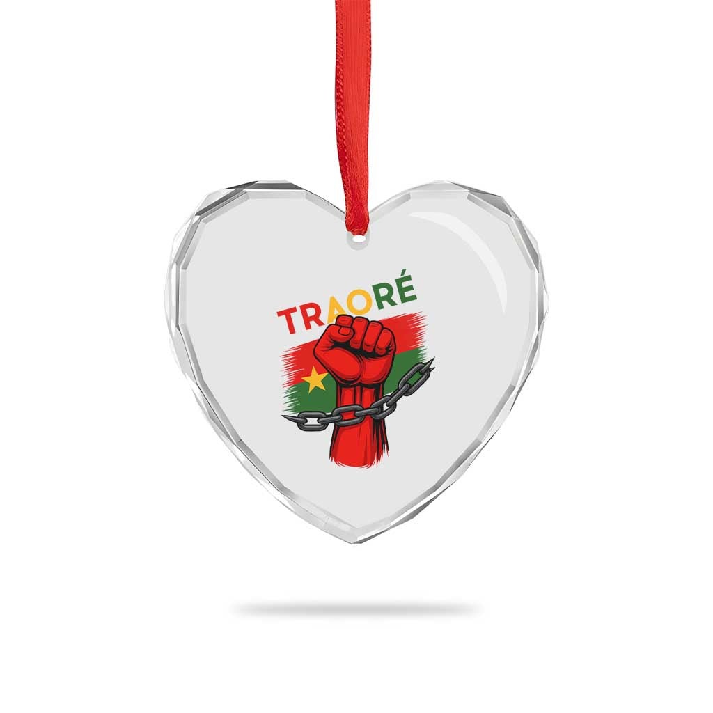 Traoré 2025 Burkina Faso Flag Heart Crystal Glass Ornament Raised Fist Broken Chains TS02 Print Your Wear